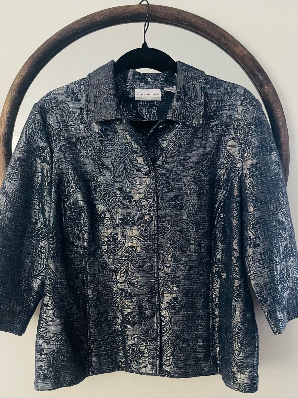 Alfred Dunner Metallic Paisley Petite Jacket - Silver Black